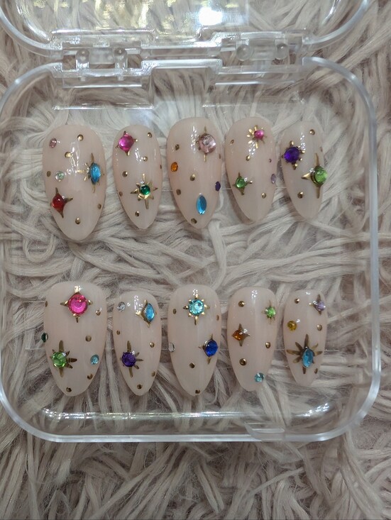 Source Unknown Other - Nude Press-On Nails with Multicolor Gem Accents